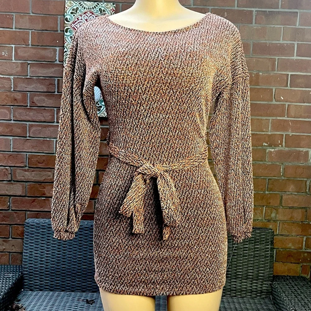 FITTED LONG SLEEVE MINI SWEATER DRESS MULTICOLOR - Picture 1 of 2